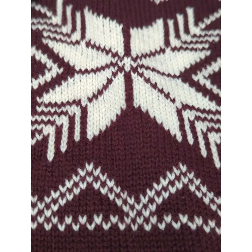 Weatherproof Vintage Mens 1/4 Zip Sweater Fair Isle Knit Cotton Burgundy L